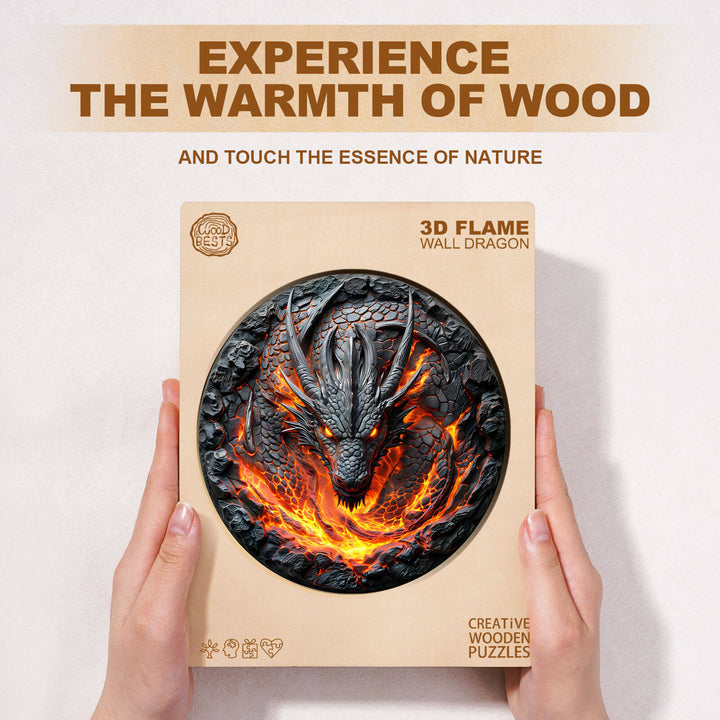 3D flame wall dragon Wooden Jigsaw Puzzle