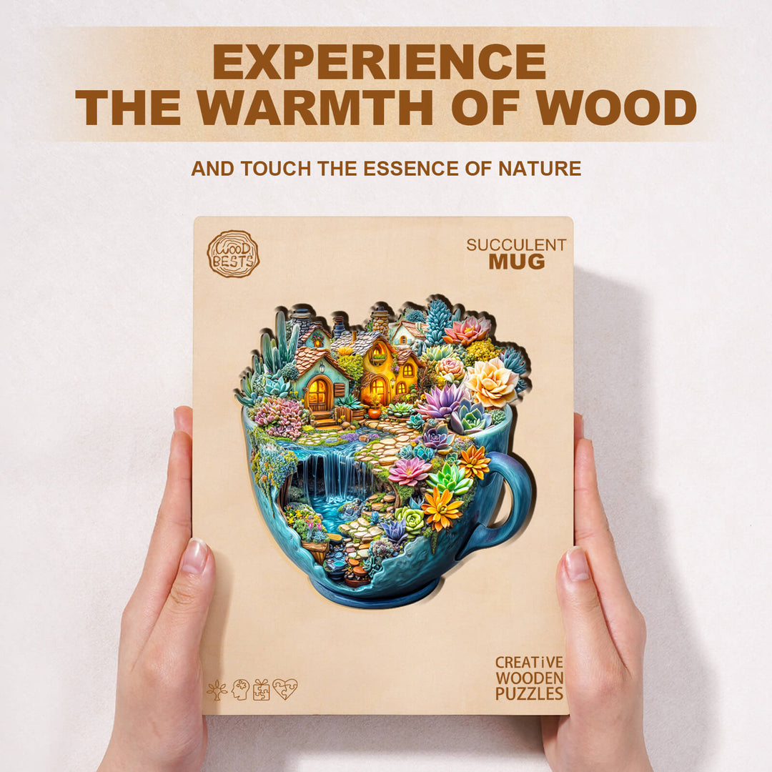Sukkulenten-Tassen Holzpuzzle