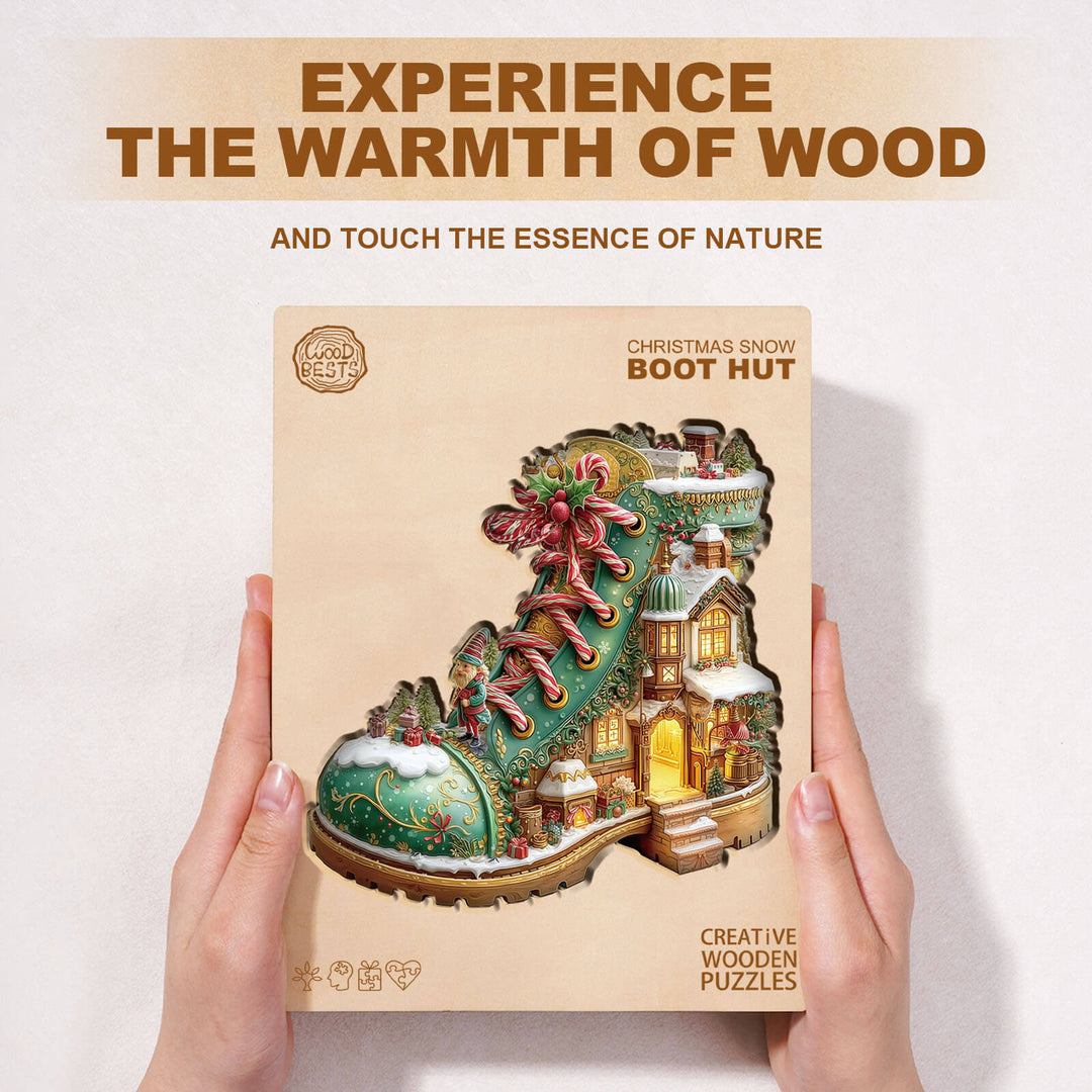 Weihnachts-Schneestiefelhütte Holzpuzzle