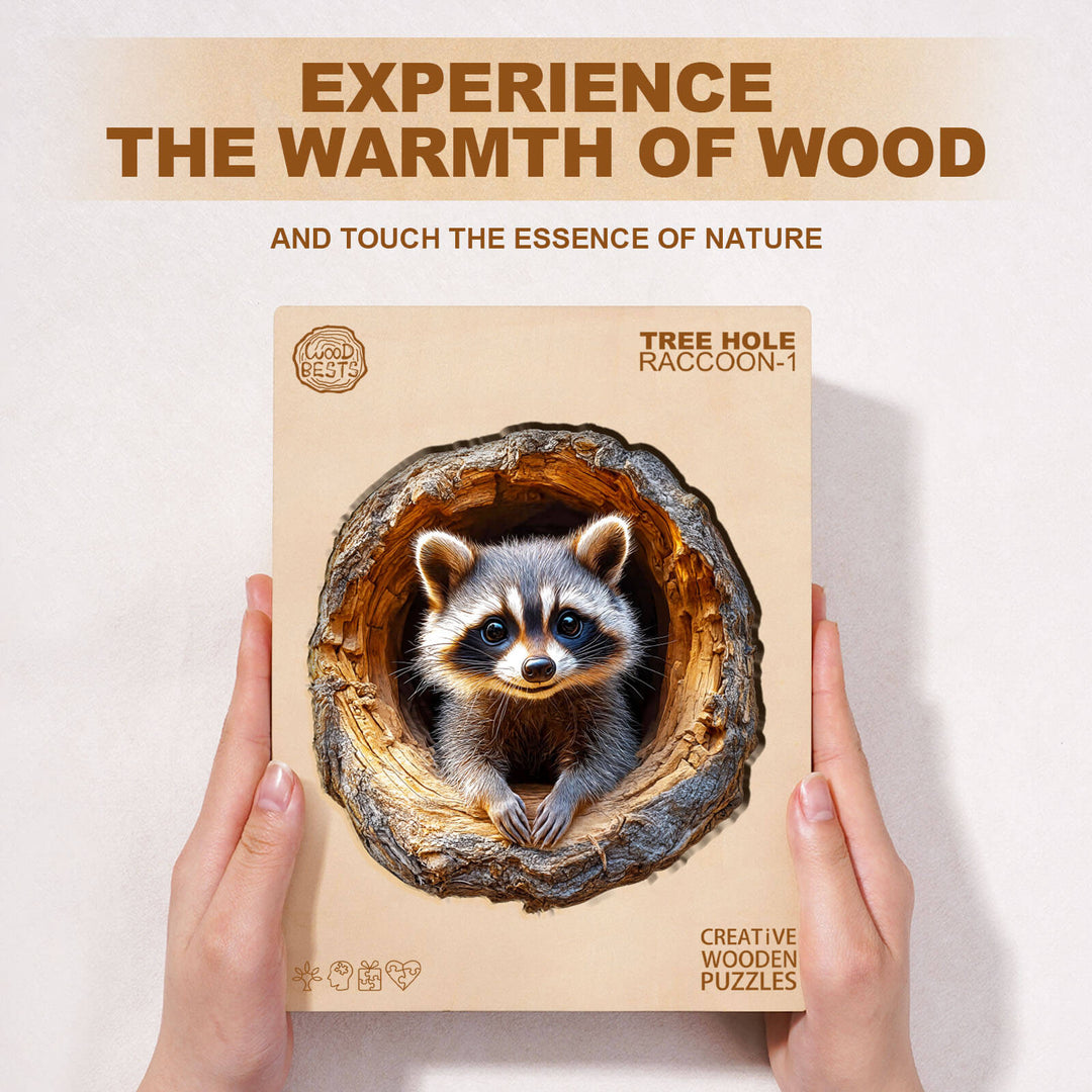 3D-Baumhöhlen-Waschbär-1 Holzpuzzle