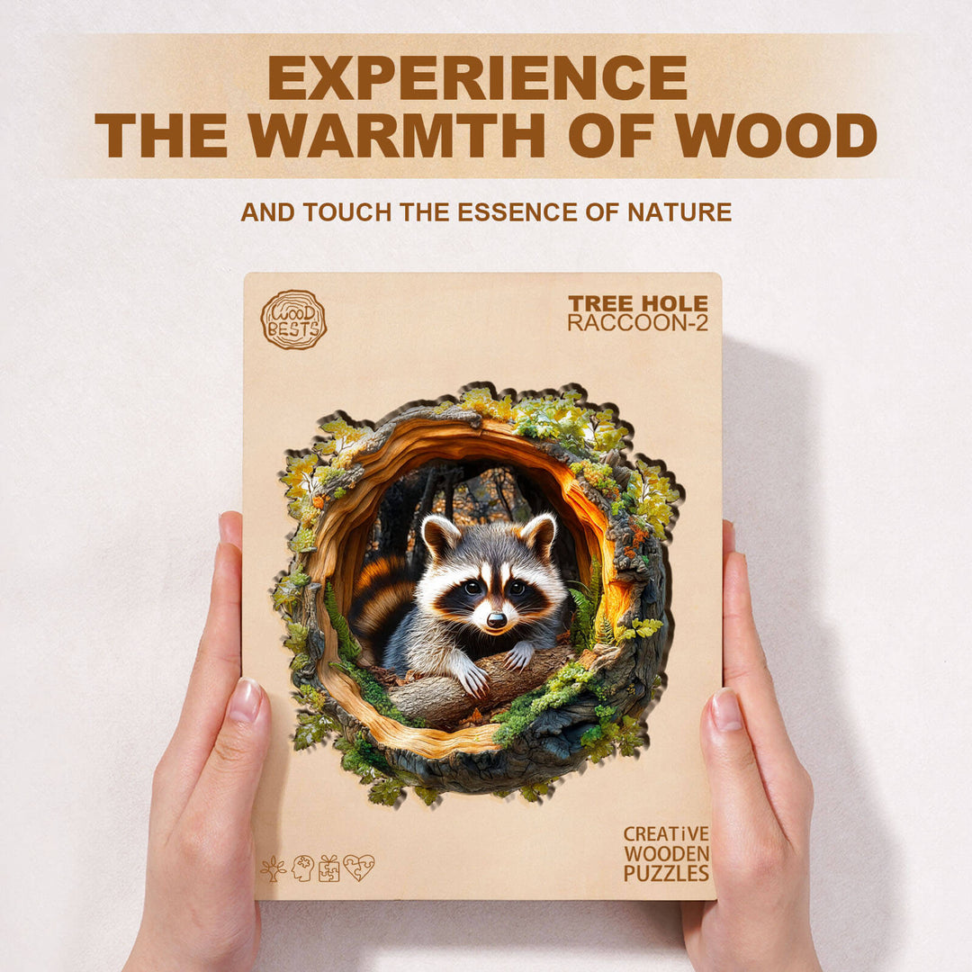 3D Baumloch Waschbär-2 Holzpuzzle