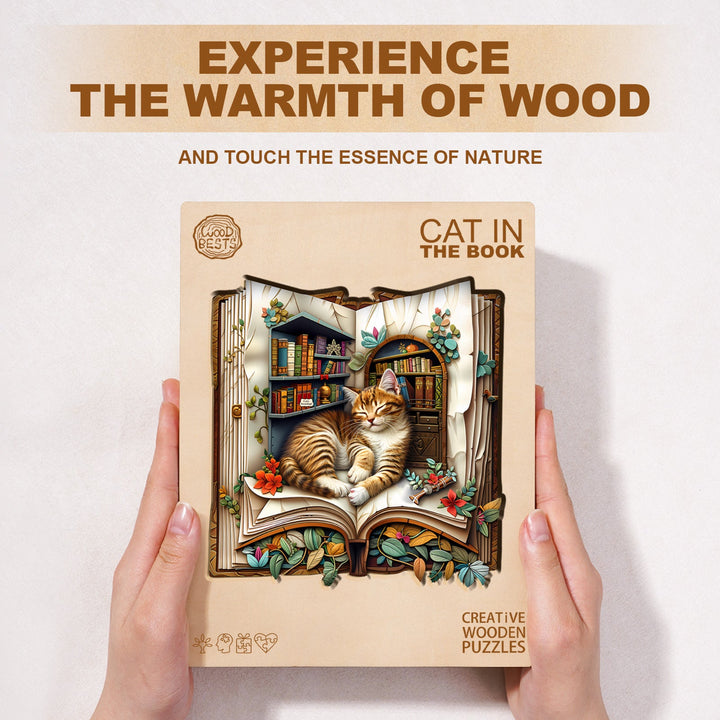 Katze im Buch Holzpuzzle