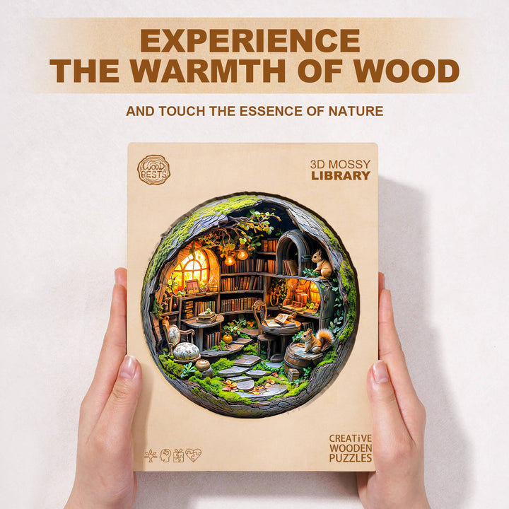 Moosbewachsene Bibliothek 3D-Holzpuzzle