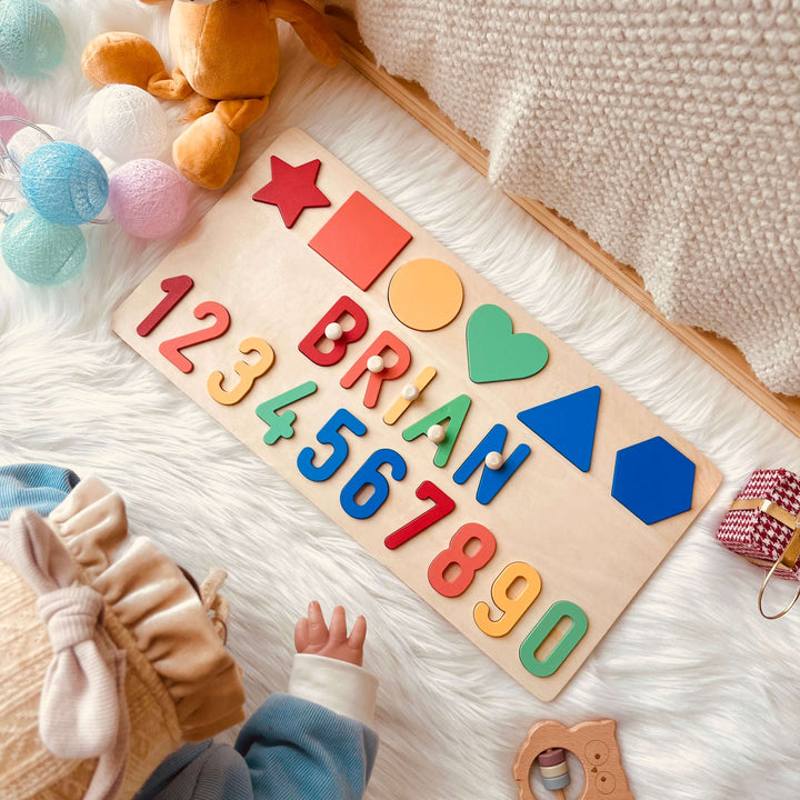 Personalisiertes Zahlen-und Formen Holz-Namen-Puzzle