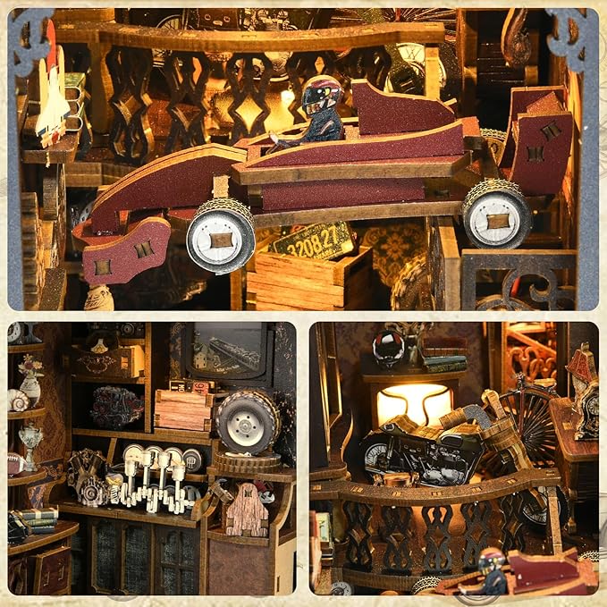 Rennfahrer-Werkstatt - 3D Bücherregal-Diorama zum Selberbauen