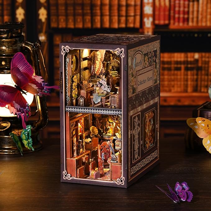 Schmetterlings-Sammelzimmer - 3D Bücherregal-Diorama zum Selberbauen