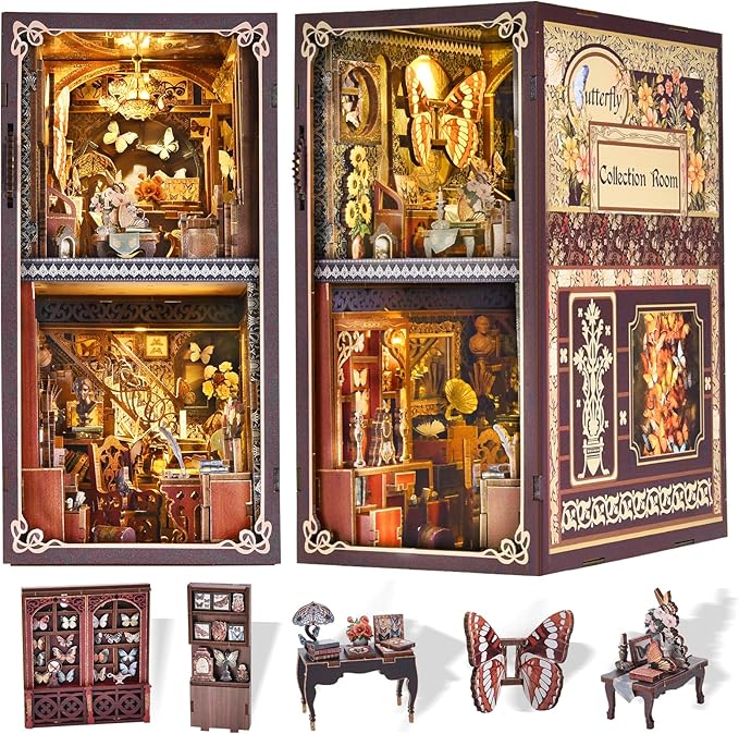 Schmetterlings-Sammelzimmer - 3D Bücherregal-Diorama zum Selberbauen
