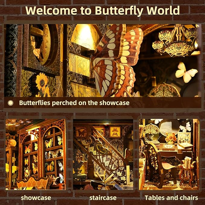 Schmetterlings-Sammelzimmer - 3D Bücherregal-Diorama zum Selberbauen