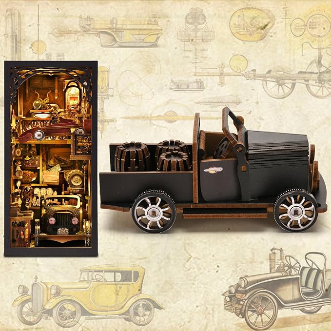 Rennfahrer-Werkstatt - 3D Bücherregal-Diorama zum Selberbauen