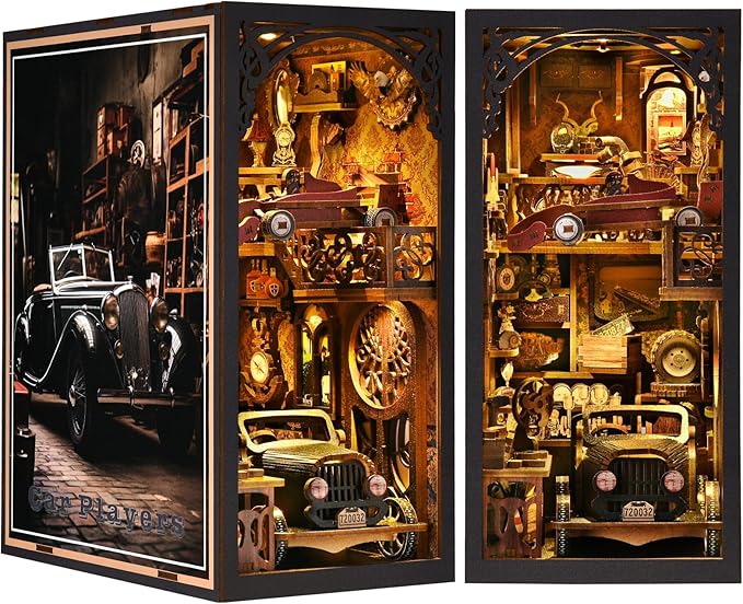 Rennfahrer-Werkstatt - 3D Bücherregal-Diorama zum Selberbauen