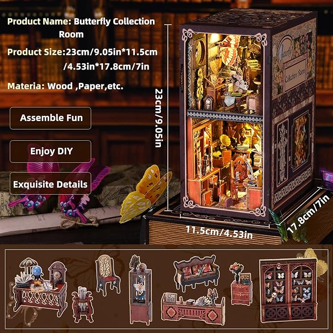 Schmetterlings-Sammelzimmer - 3D Bücherregal-Diorama zum Selberbauen