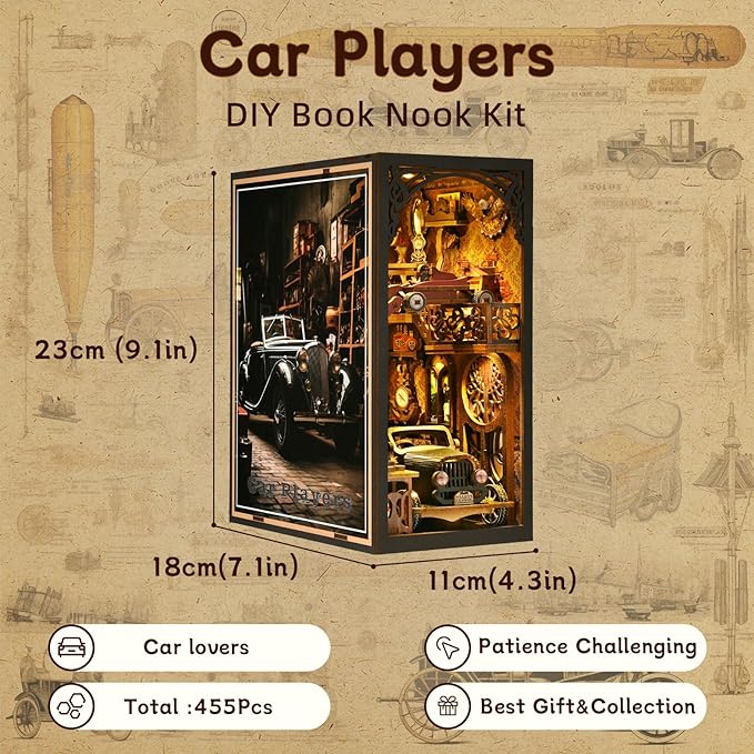 Rennfahrer-Werkstatt - 3D Bücherregal-Diorama zum Selberbauen