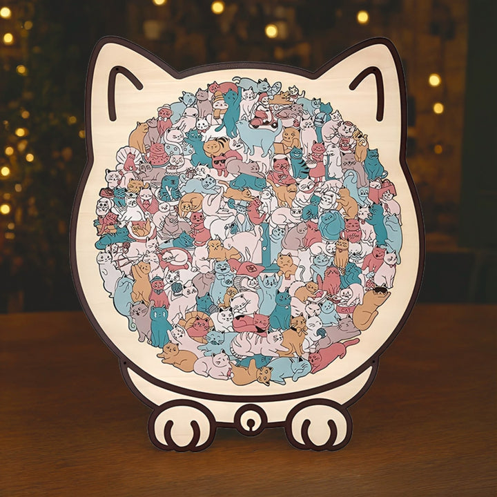 Morandi-Farbene Katzenförmige Holzpuzzle