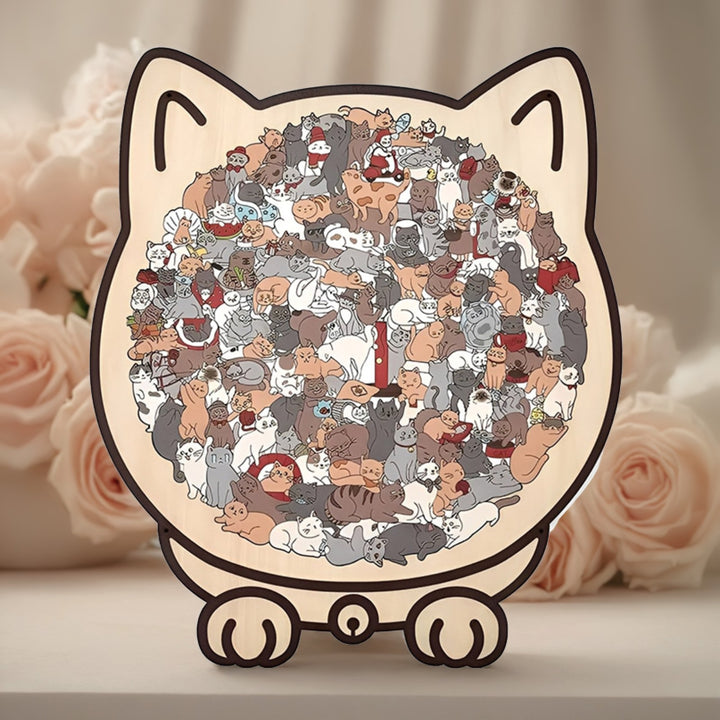 Morandi-Farbene Katzenförmige Holzpuzzle