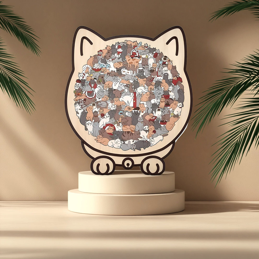 Morandi-Farbene Katzenförmige Holzpuzzle