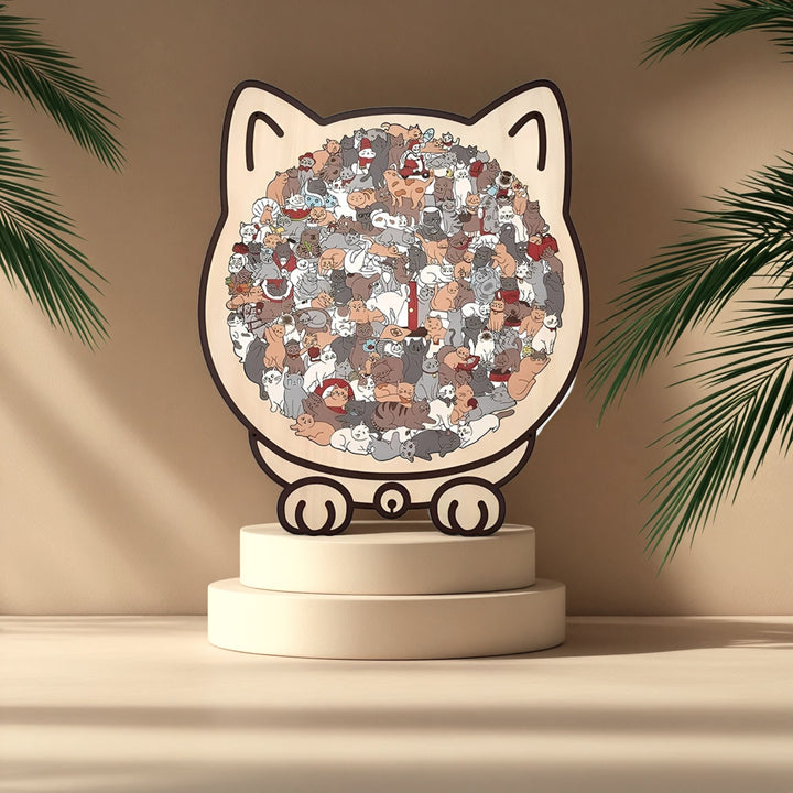 Morandi-Farbene Katzenförmige Holzpuzzle