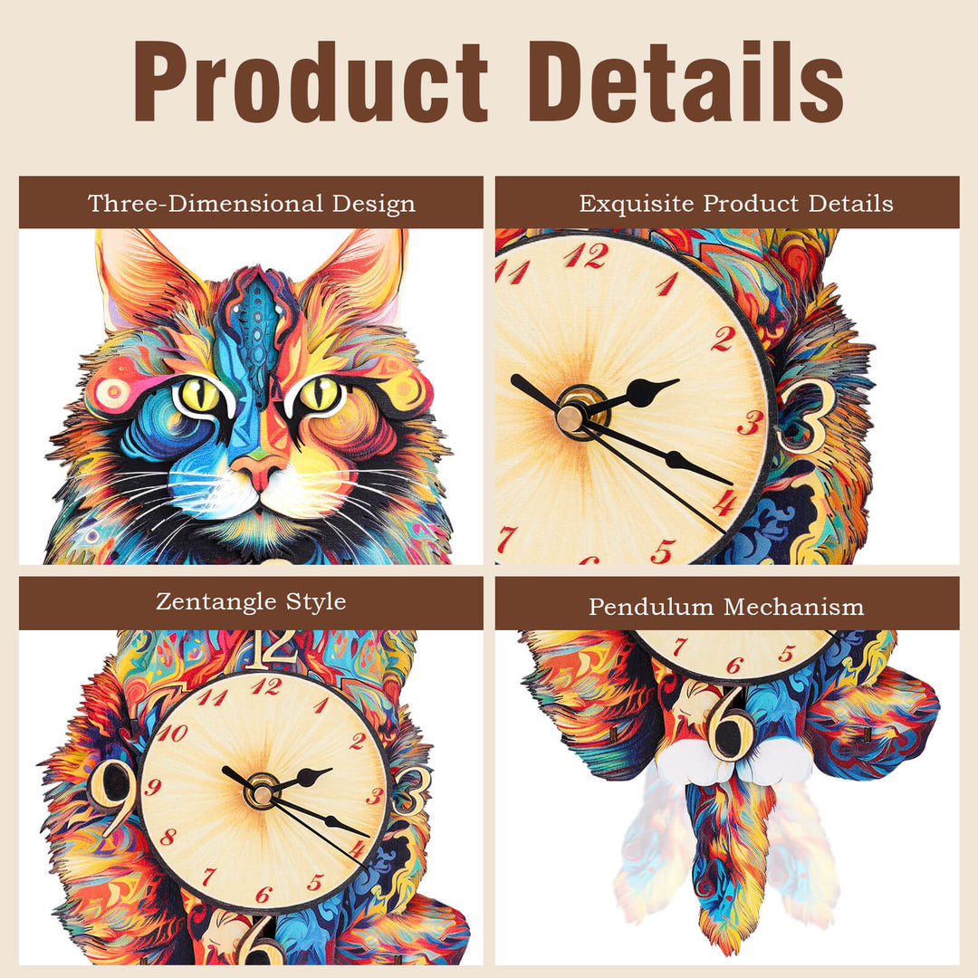 Maine Coon - 3D Holzuhr Puzzle Bastelset