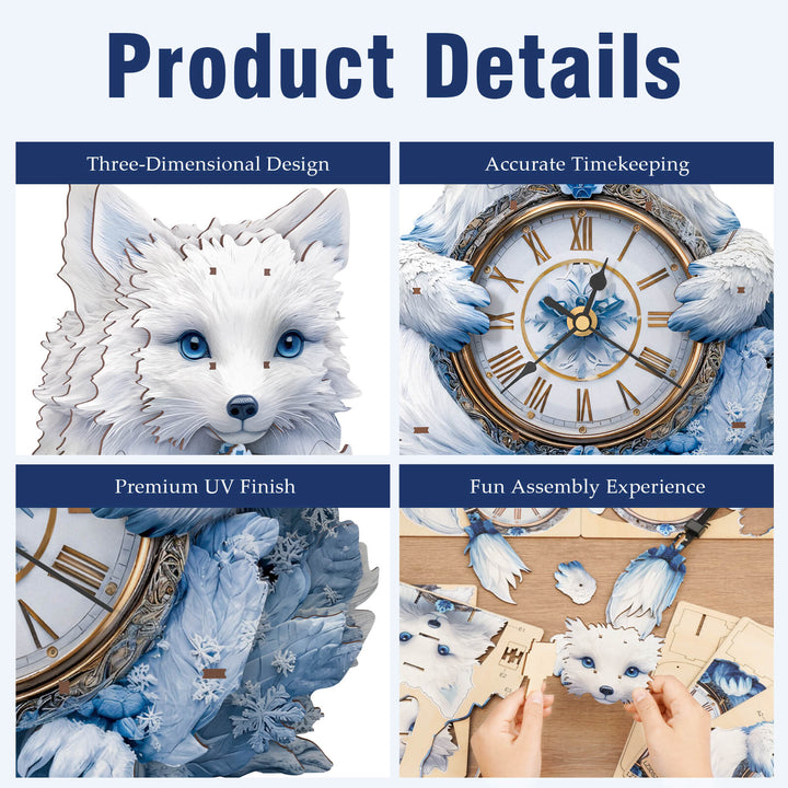 Polarfuchs – 3D Holzuhr Puzzle Bastelset