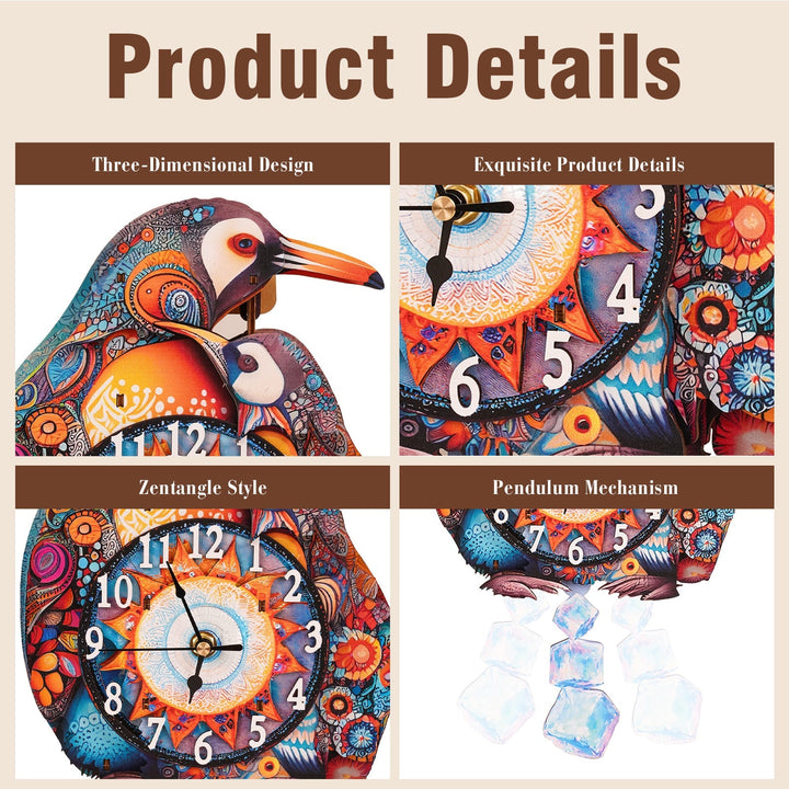 Eltern-Kind Pinguine - 3D Holzuhr Puzzle Bastelset
