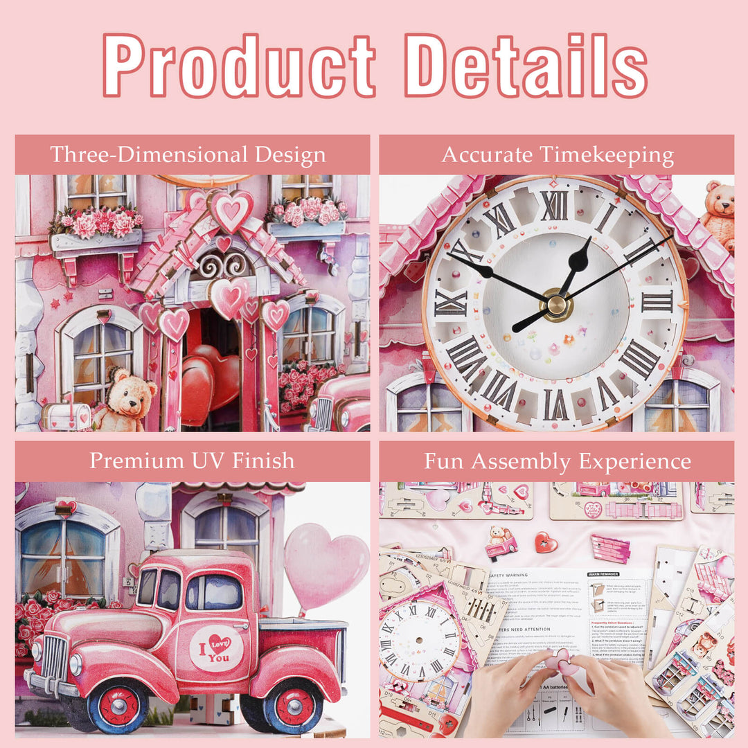 Sweetheart Cottage – 3D Holzuhr Puzzle Bastelset