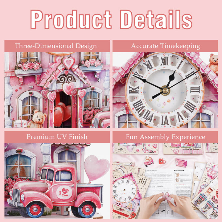 Sweetheart Cottage – 3D Holzuhr Puzzle Bastelset