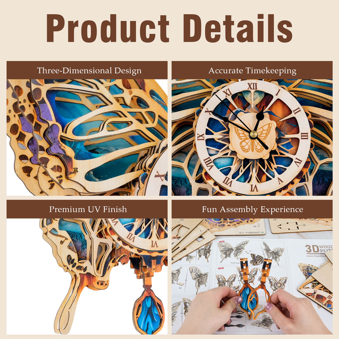 Schmetterling – 3D Holzuhr Puzzle Bastelset