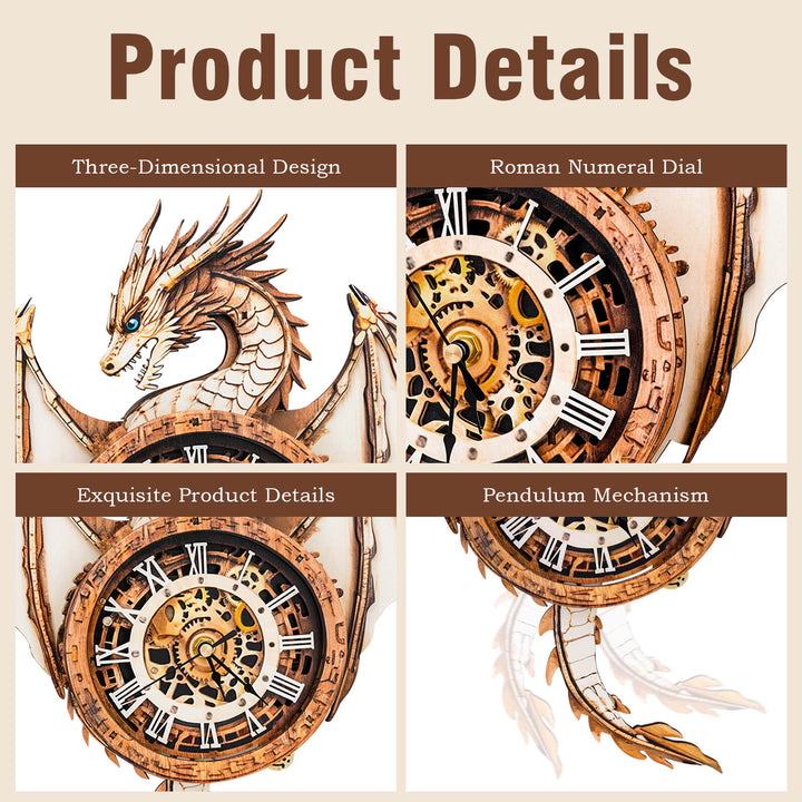 Antiker Drachen - 3D Holzuhr Puzzle Bastelset