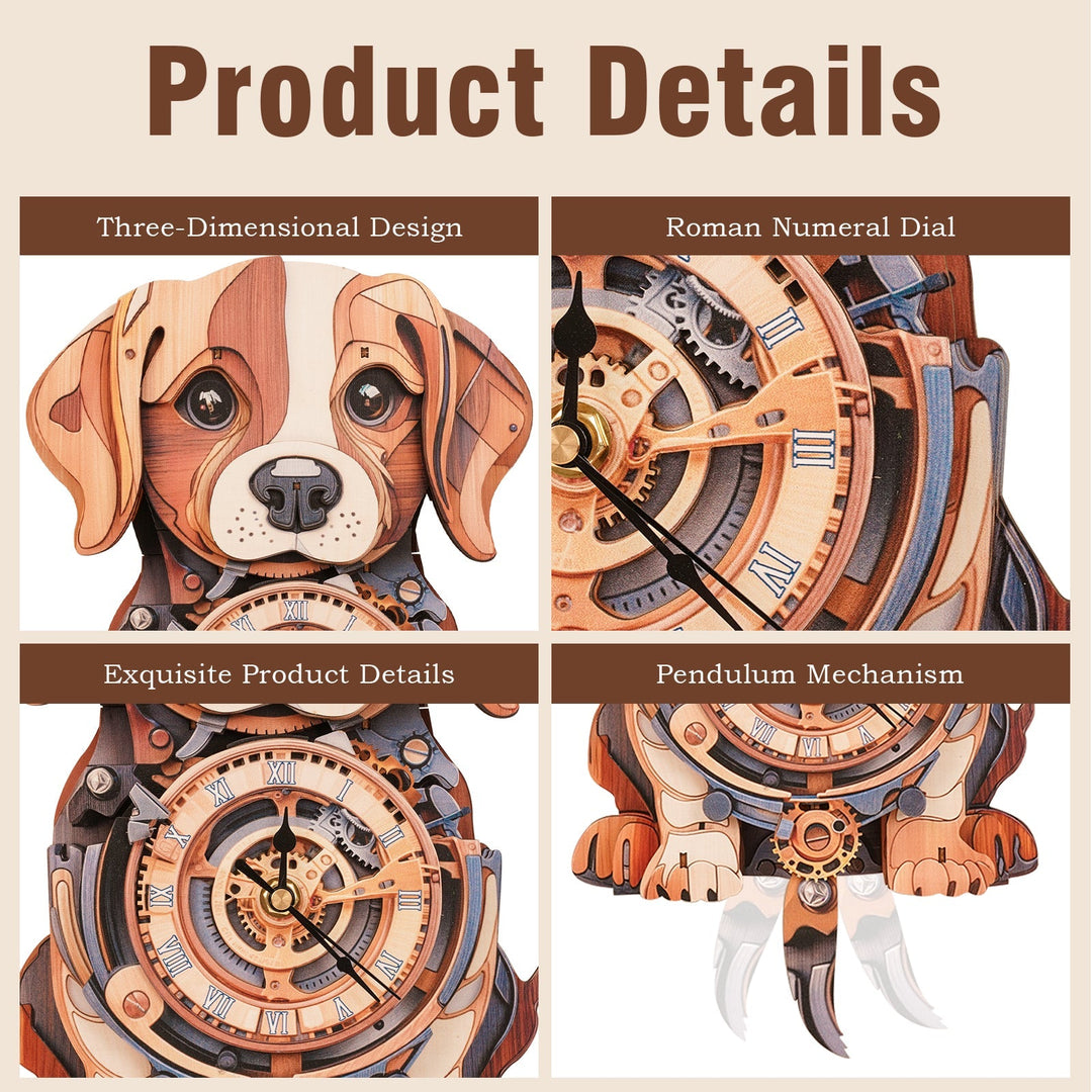 Niedlicher Beagle - 3D Holzuhr Puzzle Bastelset