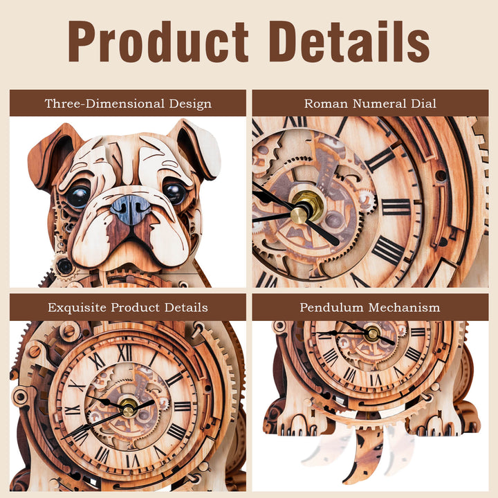 Bulldog - 3D Holzuhr Puzzle Bastelset