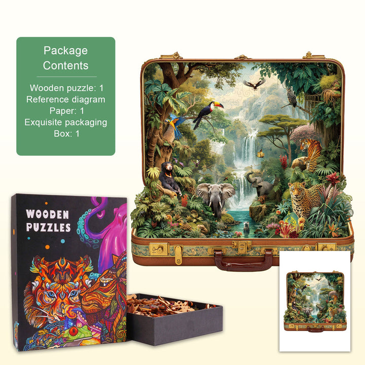 Kofferlandschaft – Dschungeltiere Holzpuzzle