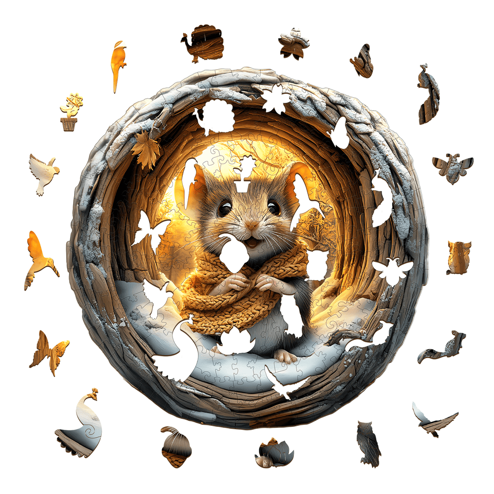 3D Cave Mouse Wooden Jigsaw Puzzle - Woodbests