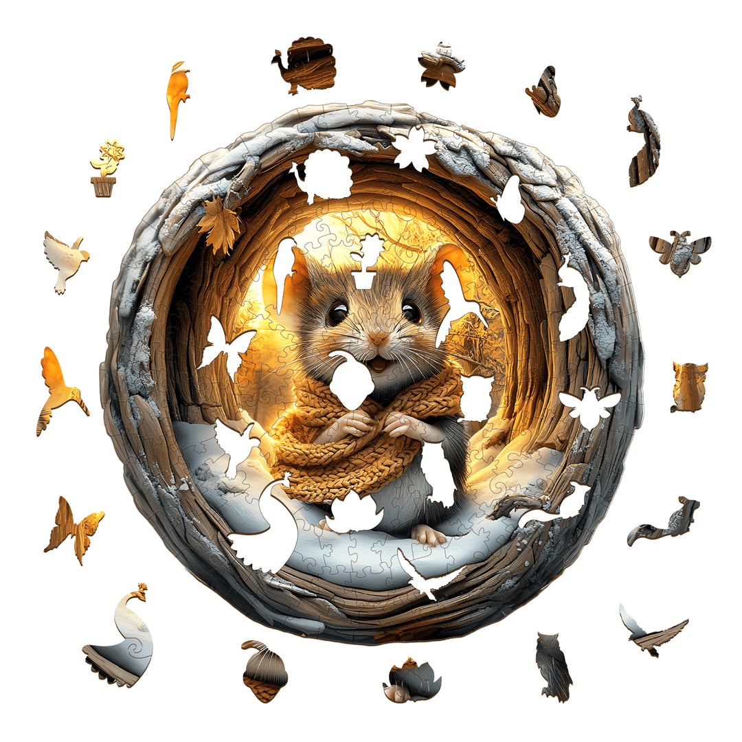 3D Cave Mouse Wooden Jigsaw Puzzle - Woodbests