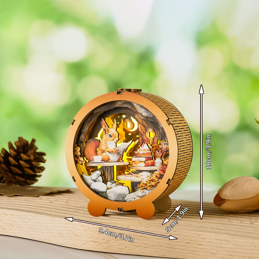 Lesendes Eichhörnchen - 3D Holz Nachtlicht Bausatz