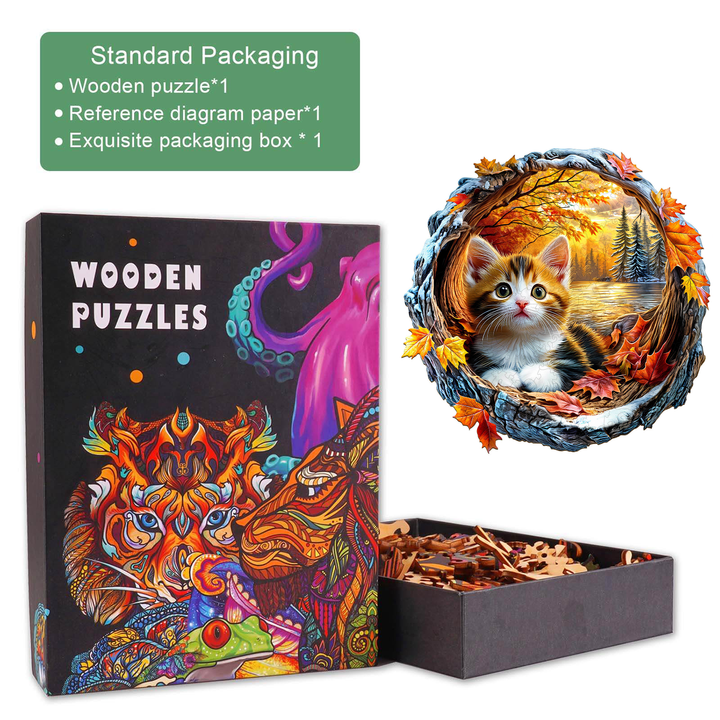3D-Katzenjunges im Herbst Holzpuzzle