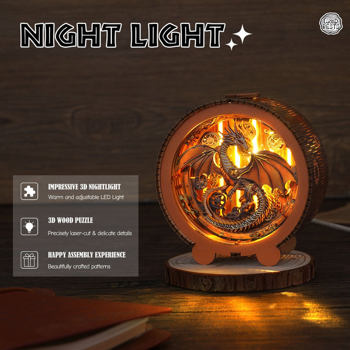 Mechanischer Drachen - 3D Holz Nachtlicht Bausatz