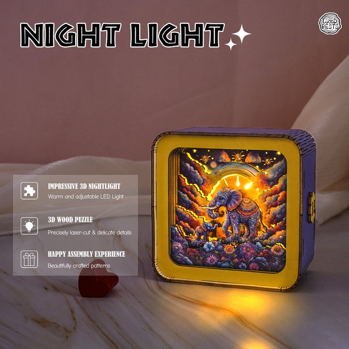 Elefanten Familienzeit - 3D Holz Nachtlicht Bausatz
