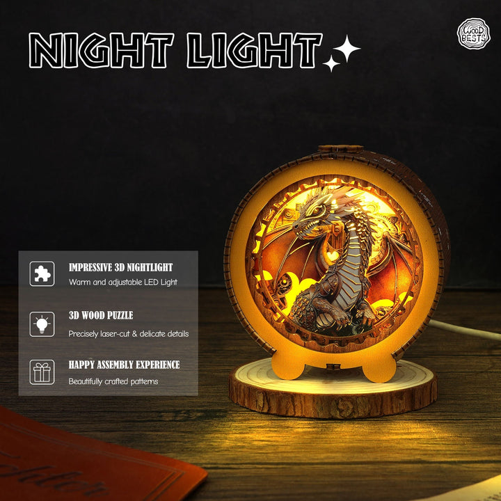 Dampfross-Drache - 3D Holz Nachtlicht Bausatz
