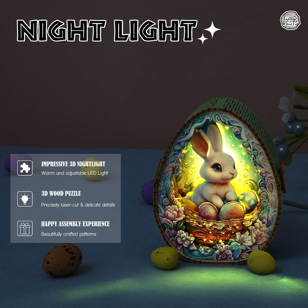 Osterhase mit Eiern - 3D Holz Nachtlicht Bausatz