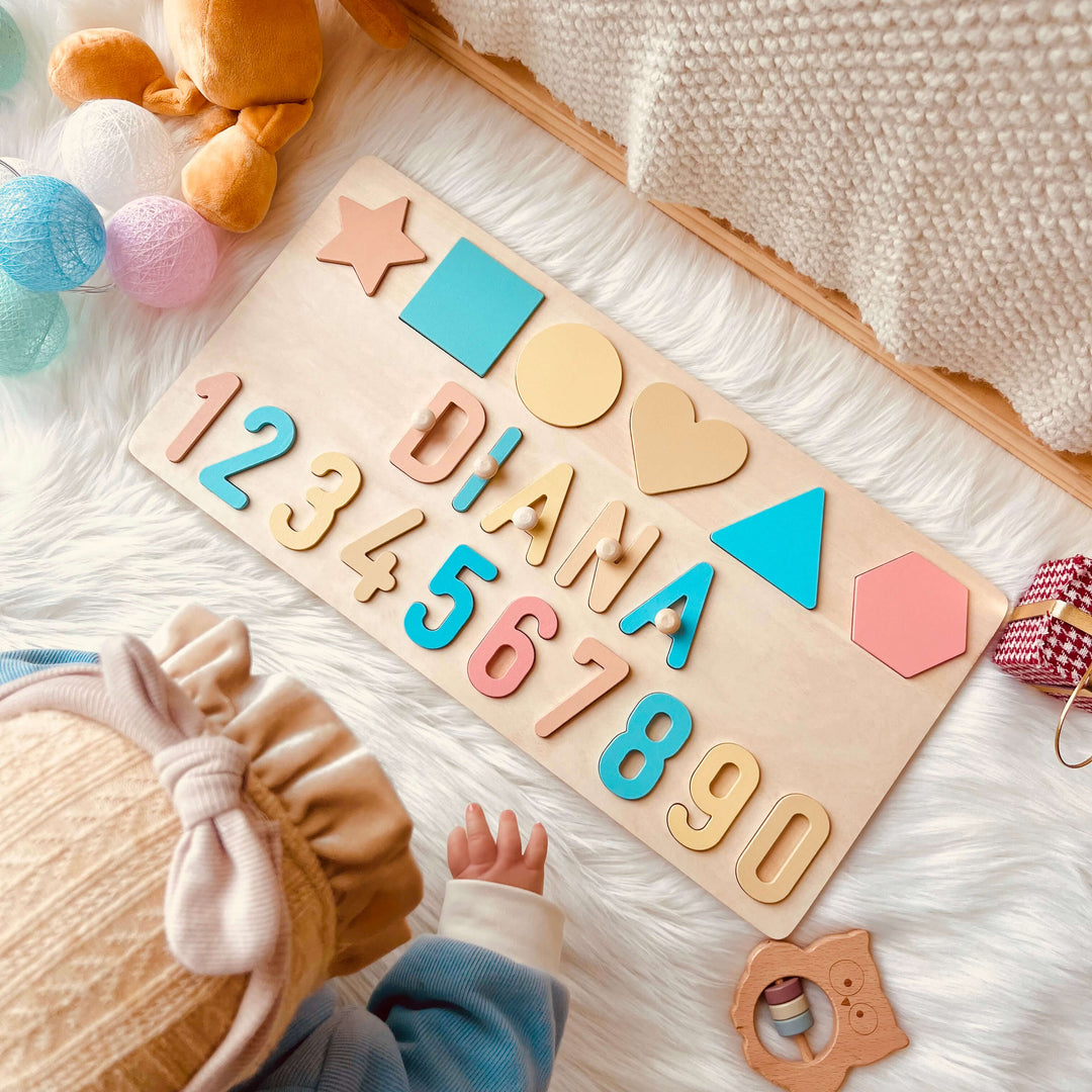 Personalisiertes Zahlen-und Formen Holz-Namen-Puzzle