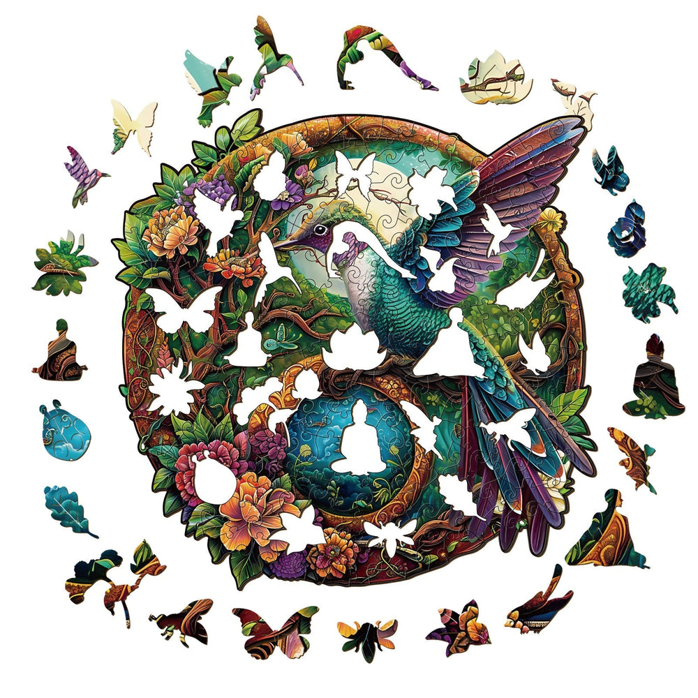 Yin Yang Hummingbird-2 Wooden Jigsaw Puzzle-Woodbests