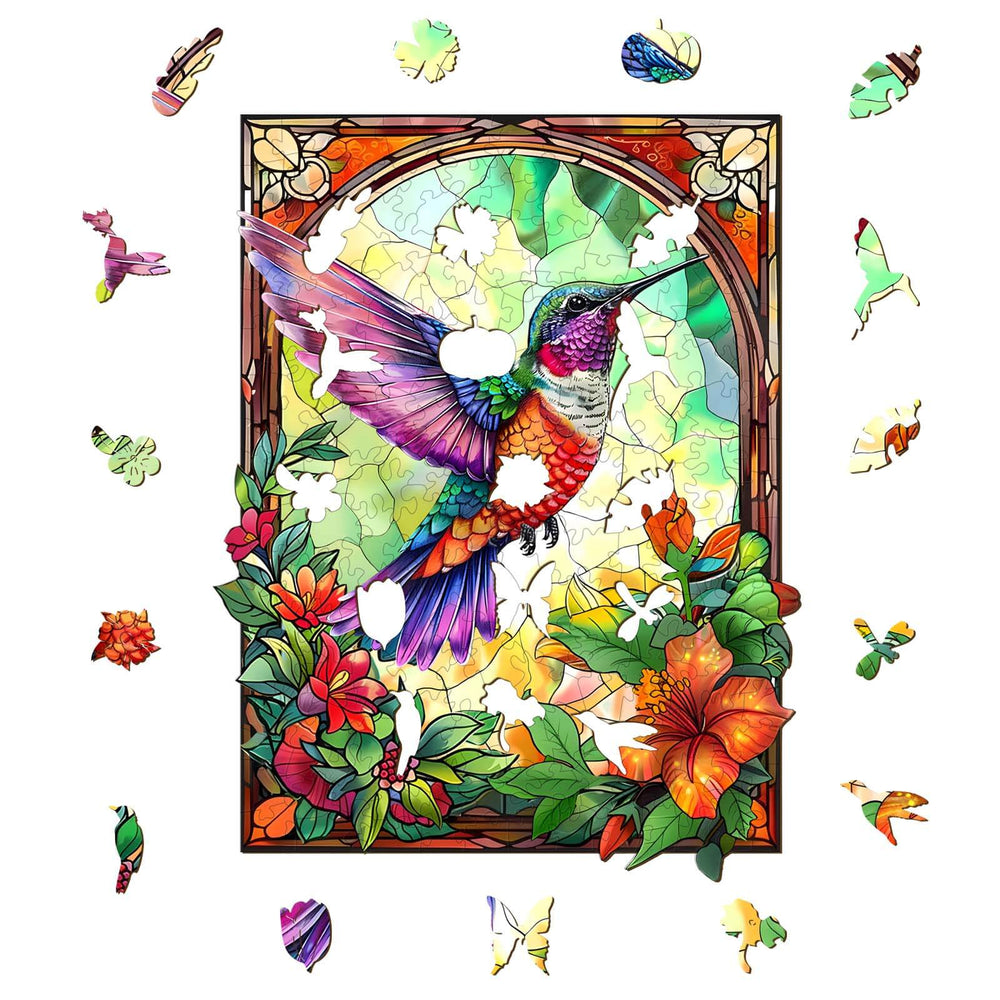 Stained Glass Hummingbird-3 Wooden Jigsaw Puzzle - Woodbests