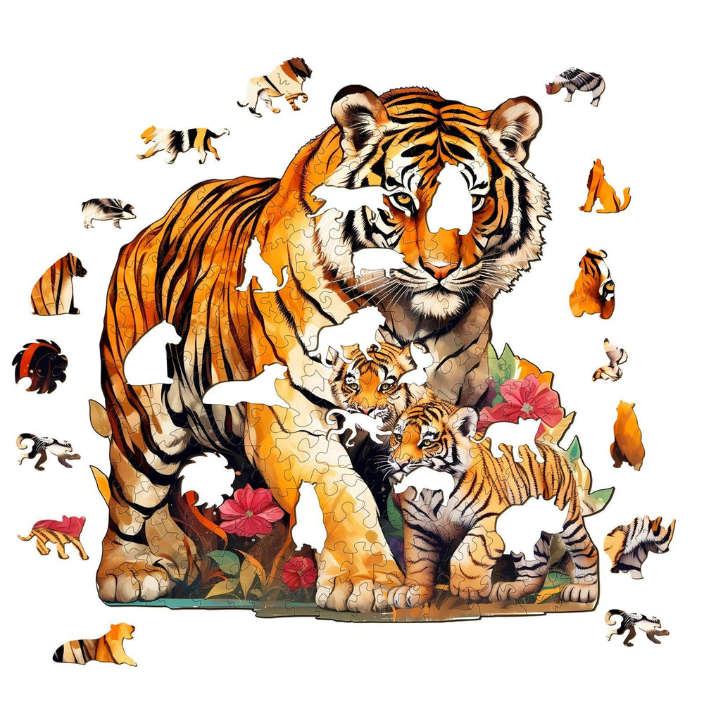 Tiger Family-2 Wooden Jigsaw Puzzle-Woodbests