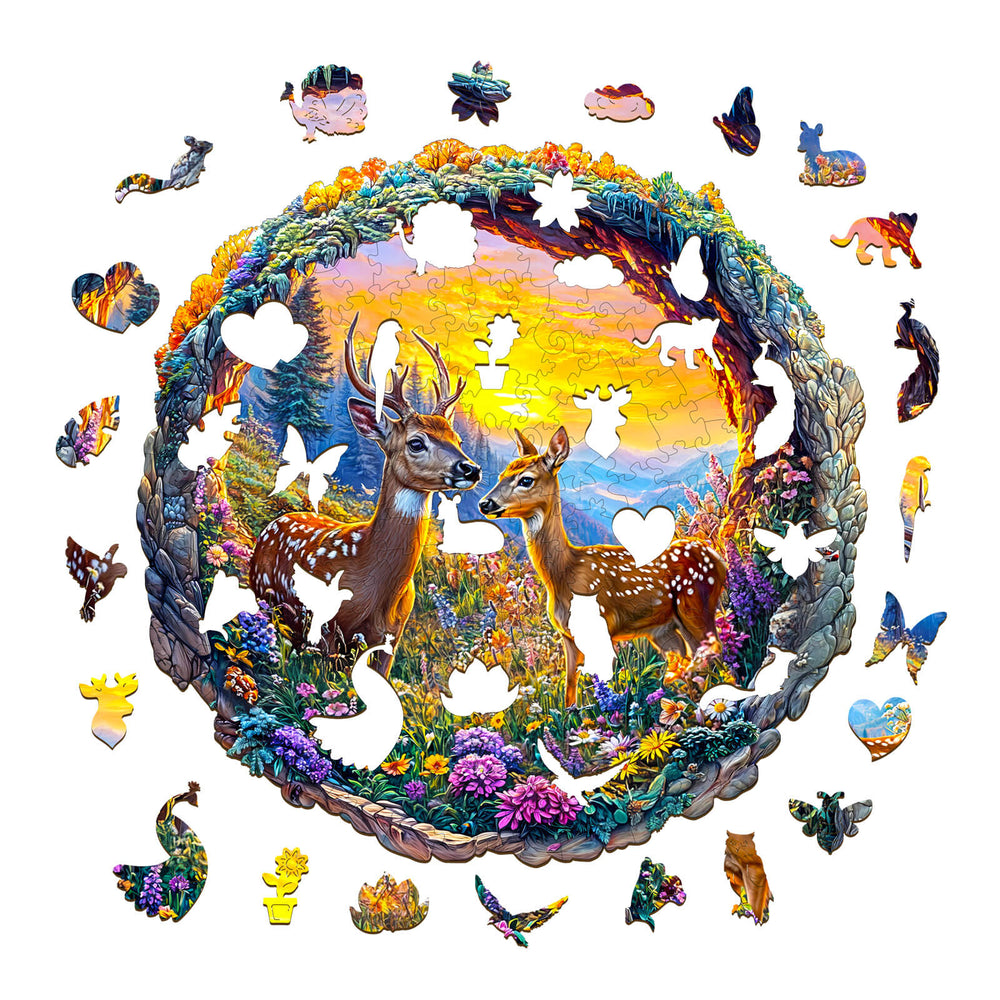 3D Deer among Flowers Wooden Jigsaw Puzzle - By Woodbests