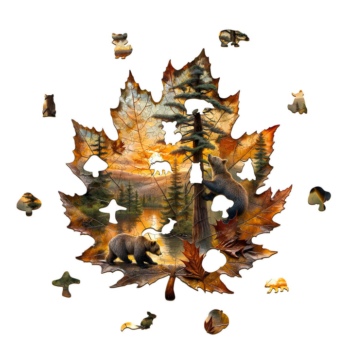 Braunbär im Herbst Holzpuzzle