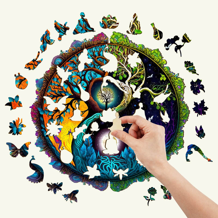 Baum des Lebens & Yin Yang 4 Holzpuzzle