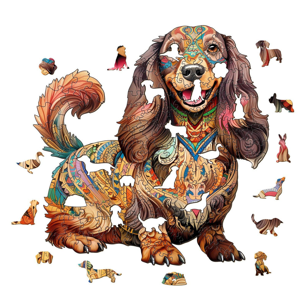Long-haired Dachshund 1 Wooden Jigsaw Puzzle-Woodbests