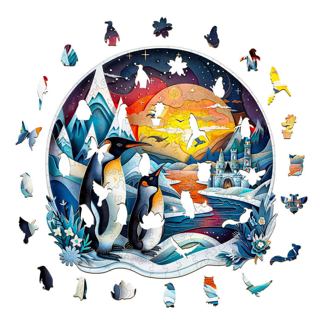 3D Pinguin-Familie Holzpuzzle