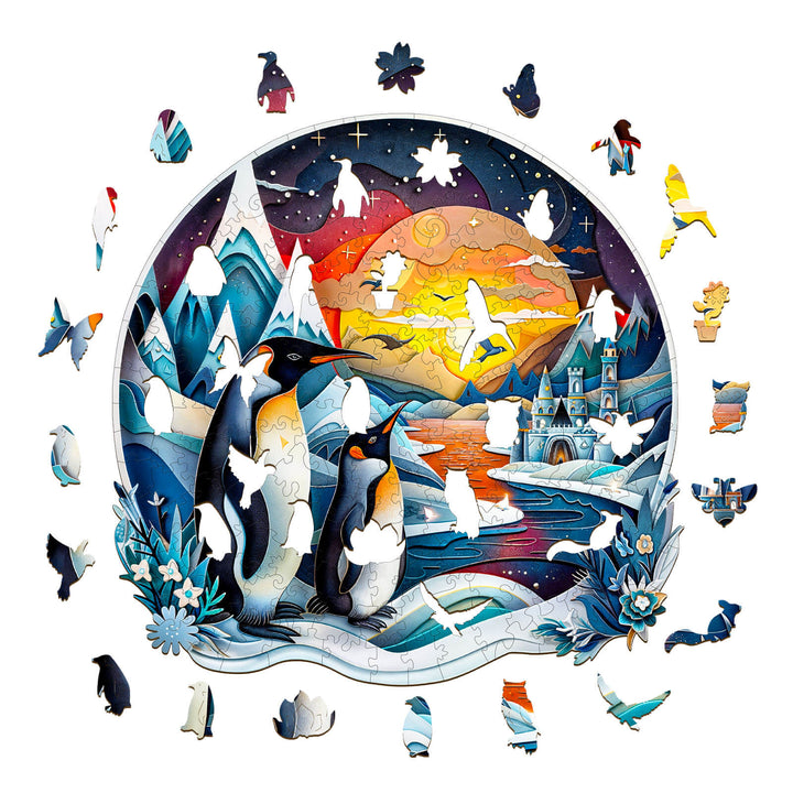 3D Pinguin-Familie Holzpuzzle