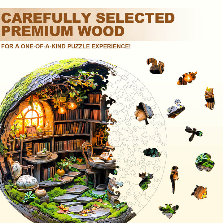 Moosbewachsene Bibliothek 3D-Holzpuzzle