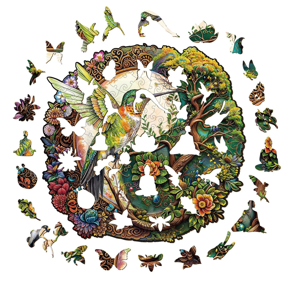 Yin Yang Hummingbird-1 Wooden Jigsaw Puzzle-Woodbests